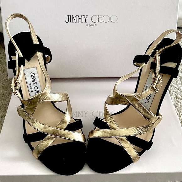 Jimmy Choo Black and Gold Strappy Heel - Picture 2 of 9